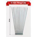 Arkhelais Mangal Şişi Paslanmaz Metal Kebap Şişi Et Tavuk Sebze Izgara Şiş Seti 12 Adet 60 Cm - 3 mm kalınlık