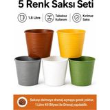 Arkhelais Saksı - Balkon Saksısı - Çiçek Saksısı 5’li Renkli Set 1.8 Litre Drenaj Gerekmez Kırılmaz Tabaksız Bitki Saksısı