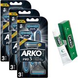 Arko Men Pro3 3'Lu 3 Bicakli Tiras Bicagi 3 Adet + Hediye Arko Krem