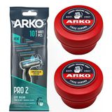 Arko Tıraş Bıçağı T2 Pro Poşet 10'lu + Arko Kase Tıraş Sabunu 150 gr X2 Tıraş Seti