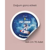 ARL Etiket Tasarım Isme Özel Uzay Adamlı Yuvarlak Yapışkanlı Etiket 4x4 cm 70 Adet - Vinyet Baskı