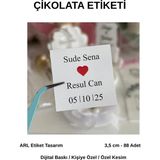 ARL Etiket Tasarım Söz, Kına, Nişan, Düğün Kırmızı Kalpli Çikolata Etiketi 3,5 cm 88 Adet - Vinyet Baskı