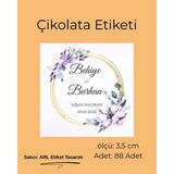 ARL Etiket Tasarım Söz, Kına, Nişan, Düğün Mor Çiçekli Çikolata Etiketi 3,5 cm 88 Adet - Vinyet Baskı