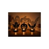 ArliaDesign Halloween Ahşap Mumluk Seti / Hayalet, Balkabağı ve Yarasa Dekoratif tealight Mumluk 13x 15 CM 3 MM Siyah MDF