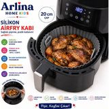 Arlina Home Kids 20 cm Yuvarlak Model Isıya Dayanıklı Yıkanabilir Silikon Airfryer Pişirme Matı - Gri