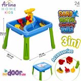 Arlina Home Kids Eğlenceli Su Kum ve Aktivite Masası 3'ü 1 Arada - Mavi - Yeşil