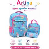Arlina Home Kids Kore Model 3 Lü Set Su Geçirmez Kız Çocuk Çantası Mavi-Pembe Çanta-Beslenme-Kalemlik Seti - 1