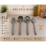 Arlina Home Kids Oskar Silikon Büyük Spatula Kaşık Kepçe Kevgir Seti 4 Lü Gri