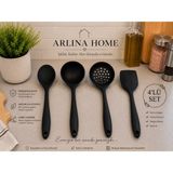 Arlina Home Kids Oskar Silikon Büyük Spatula Kaşık Kepçe Kevgir Seti 4 Lü Siyah
