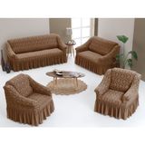 Arlisa 3+2+1+1 Jakarlı Koltuk Örtüsü Takımı - 185 x 230 cm - Açık Kahverengi