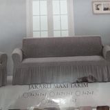 Arlisa 3+3+1+1 Naturel Jakarlı Kare Çizgili Etekli Maksi Koltuk Örtüsü