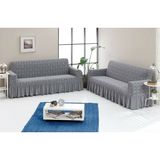 Arlisa Jakarlı Damask Koltuk Örtüsü Maxi Çekyat (3+3)-Gri - 180 x 230 cm