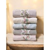 Arliva Home Bambu Kelebek Kuşlu 3 D Nakışlı %70 Bambu %30 Pamuk 5 Lı 50X90 cm El Yüz Havlusu - 50 x 90 cm - Koyu Yeşil - Koyu Gri - Beyaz