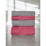 Arliva Home Banyo Havlu Takımı %100 Pamuklu 2 Adet 50X90 cm ve 2 Adet 90X150 cm - 90 x 150 cm - 50 x 90 cm - Kırmız - Gri