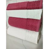 Arliva Home Banyo Havlu Takımı %100 Pamuklu 2 Adet 50X90 cm ve 2 Adet 90X150 cm - 90 x 150 cm - 50 x 90 cm - Kırmızı - Beyaz