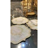 Arma Krem Gold 6Li Linen Keten Kahve Yani Kokteyl Sunum Parti Pecetesi Nakis Islemeli Sunumluk