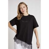 Arma Life ARMALIFE 6992 BİS YAKA TAŞ BASKILI ETEĞİ DANTEL DETAYLI KADIN T-SHIRT