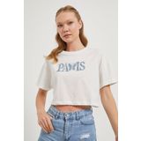 Arma Life Kadın Taşlı Paris Desen Kısa Kol Beyaz Crop Tişört