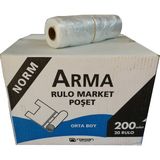 Arma Rulo Atlet Market Poşet Torba / 200 Adetlik 20 Rulo / Toplam 4000 Torba / Şeffaf / Koli