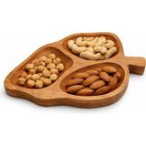 AR&MA WOOD Doğal Ahşap 3 Bölmeli 3 Boyutlu Yaprak Tasarım Çerezlik | El Yapımı Sunumluk