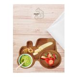 AR&MA WOOD Sevimli Traktör Desenli Ahşap Bölmeli Çocuk Mama Tabağı