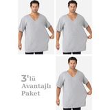 Arma Yıldız 3'lü Paket Gri Erkek V Yaka Kısa Kollu Büyük Beden Tişört %100 Pamuklu Penye - Gri-GR401 - 5XL