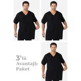 Arma Yıldız 3'lü Paket Siyah Erkek V Yaka Kısa Kollu Büyük Beden Tişört %100 Pamuklu Penye