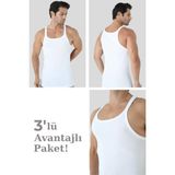 Arma Yıldız Erkek Beyaz İnce Askılı Atlet 3'lü Paket Pamuklu Ribana Esnek Kumaş