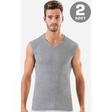 Arma Yıldız Erkek Gri Pamuklu Tişört Sıfır Kol V Yaka Kolsuz Atlet 2'li Paket - 3XL