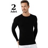 Arma Yıldız Erkek Siyah Bisiklet Yaka Uzun Kollu Fanila Tişört 2'li Paket %100 Pamuk Penye - 2XL