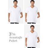 Arma Yıldız Erkek V Yaka Kısa Kollu Büyük Beden Basic Tişört %100 Pamuklu Penye - 3XL - Beyaz-3