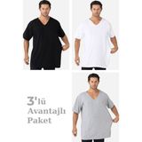 Arma Yıldız Erkek V Yaka Kısa Kollu Büyük Beden Basic Tişört %100 Pamuklu Penye - 4XL - Beyaz - Siyah - Gri