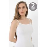 Arma Yıldız Kadın Beyaz Bambu İp Askılı Atlet 2'li Paket Nefes Alabilir ve Yumuşak Kumaş - 2XL