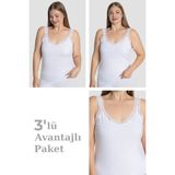 Arma Yıldız Kadın Büyük Beden Pamuklu Dantelli Atlet Esnek ve Rahat Beyaz 3'lü Paket - 5XL