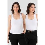 Arma Yıldız Kadın Fitilli Görünümlü Kalın Askılı Basic Beyaz Atlet 2'li Paket - XL