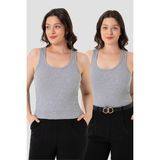 Arma Yıldız Kadın Fitilli Görünümlü Kalın Askılı Basic Gri Atlet - 3XL