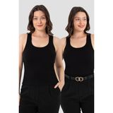 Arma Yıldız Kadın Fitilli Görünümlü Kalın Askılı Basic Siyah Atlet 2'li Paket - 3XL