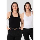 Arma Yıldız Kadın Fitilli Görünümlü Kalın Askılı Basic Siyah Beyaz atlet 2'li Paket - Siyah - Beyaz - 3XL