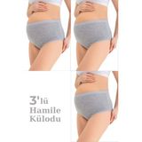 Arma Yıldız Kadın Lohusa Hamile Külodu Gri Pamuklu Likralı Yumuşak Dokulu Esnek Kumaş 3'lü Set - 2XL - Gri-3