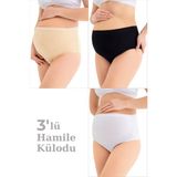 Arma Yıldız Kadın Lohusa Hamile Külodu Pamuklu Likralı Yumuşak Dokulu Esnek 3'lü Set Beyaz Siyah Ten - Siyah - Beyaz - Ten - 3XL