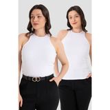 Arma Yıldız Kadın Pamuklu Fitilli Görünümlü Halter Yaka Basic Beyaz Atlet 2'li Paket - 3XL