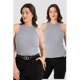 Arma Yıldız Kadın Pamuklu Fitilli Görünümlü Halter Yaka Basic Gri Atlet 2'li Paket - 3XL