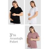 Arma Yıldız Pamuklu Kısa Kollu Hamile Tişört 3'lü Paket – Yumuşak ve Rahat Hamile Giyim - 4XL