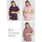 Arma Yıldız Pamuklu Kısa Kollu Hamile Tişört 3'lü Paket – Yumuşak ve Rahat Hamile Giyim - 5XL