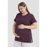 Arma Yıldız Pamuklu Likralı Mürdüm Kısa Kollu Hamile Tişört Rahat ve Nefes Alan Hamile Giyim - XL