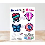 Armacı Amca Ütü Ile Yapışan 4 Adet Örme Kumaş Arma Yırtık Kapatıcı Pratik Yama Tekstil Patch Kırmızı Kalp Renkli Elmas Mavi Kelebek Rengarenk Buroş Çiçek