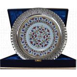 Armada Çini Armada Cini Prt 35 25 Cm Sarı Altın Yaldızlı Lale Karanfil Gümüş Çerçeveli Porselen Cini Tabak