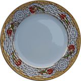 Armada Çini Armada Cini Prt 53 25 Cm Sarı Altın Yaldızlı Lale Karanfil Desenli Porselen Kaligrafi Cini Tabak