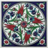 Armada Çini ED 108 Dört Lale Desenli El Dekoru 10x10 cm Çini Pano
