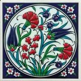 Armada Çini ED101 10x10 cm Lale Karanfil İznik El Dekoru Çini Pano